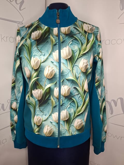 Rozpinana bluza dresowa ze stójką – BIAŁE TULIPANY