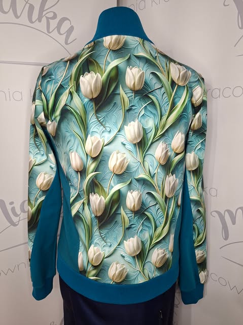 Rozpinana bluza dresowa ze stójką – BIAŁE TULIPANY