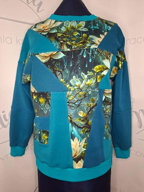 Bluza dresowa damska patchwork – TURKUSOWA MAGNOLIA