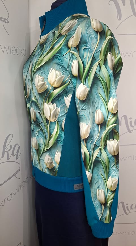 Rozpinana bluza dresowa ze stójką – BIAŁE TULIPANY